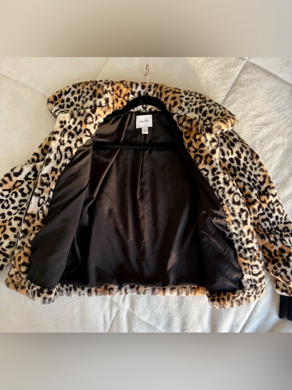 Nine West Leopard Print Faux-Fur Teddy Jacket - Brown, Black, Cream - Picture 7 of 9
